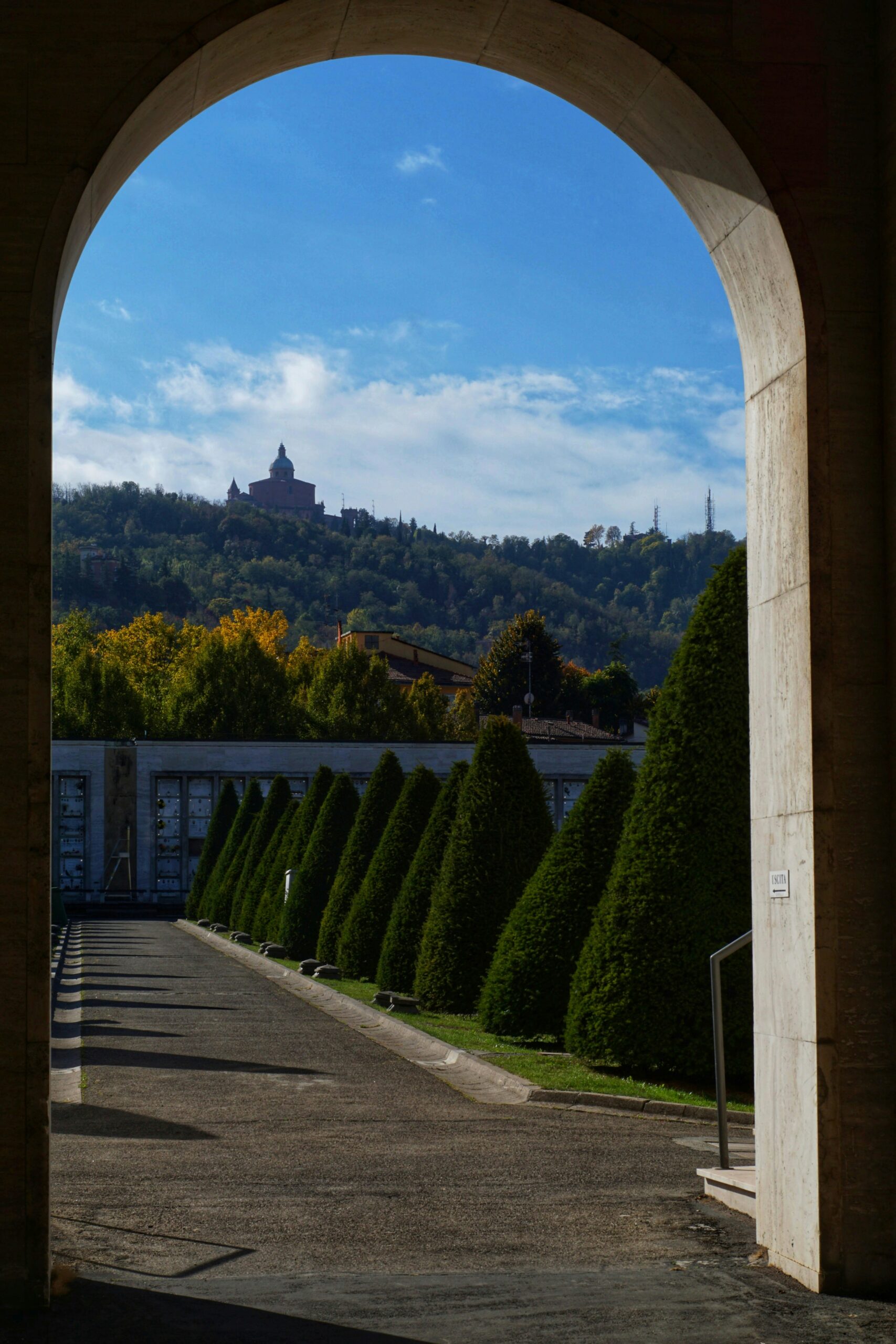 a view of a castle through an archway